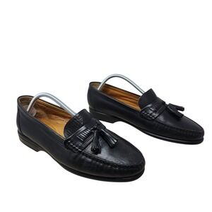 GH Bass Loafer 10M Mens Fringe Pinch Tassel Black Leather Slip On Moc Toe Casual